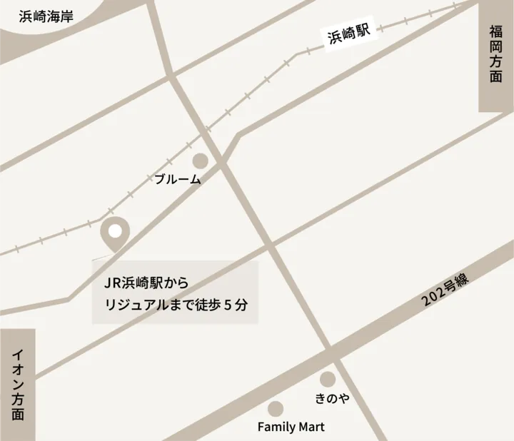 リジュアル周辺の地図。JR浜崎駅から徒歩5分